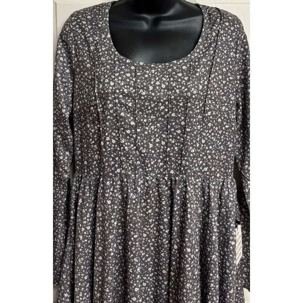 Mia Joy Womens Medium Floral Dress Gray Long Sleeve Empire Slit Sleeve Scoop New - Picture 2 of 10
